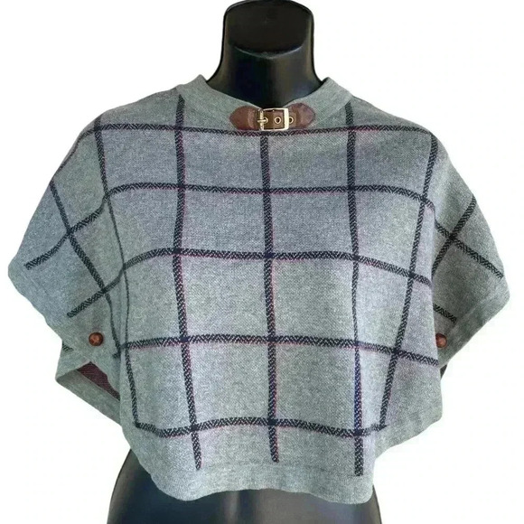 Hope & Henry women’s Cable Sweater Cape Gray Plaid sz small 100% cotton preloved - Picture 1 of 8